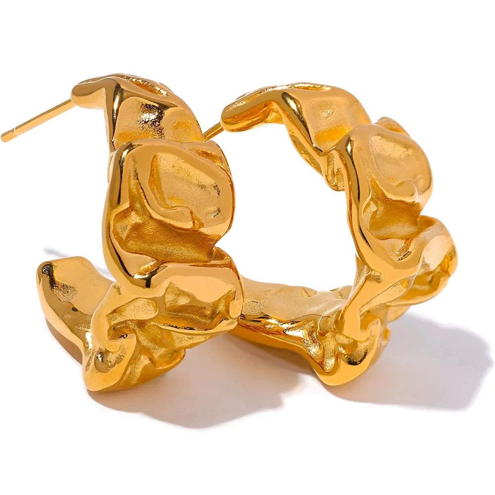 Gold Color Stainless Steel Geometric Hoop Earrings For Women Vintage Jewelry by PoisedMe