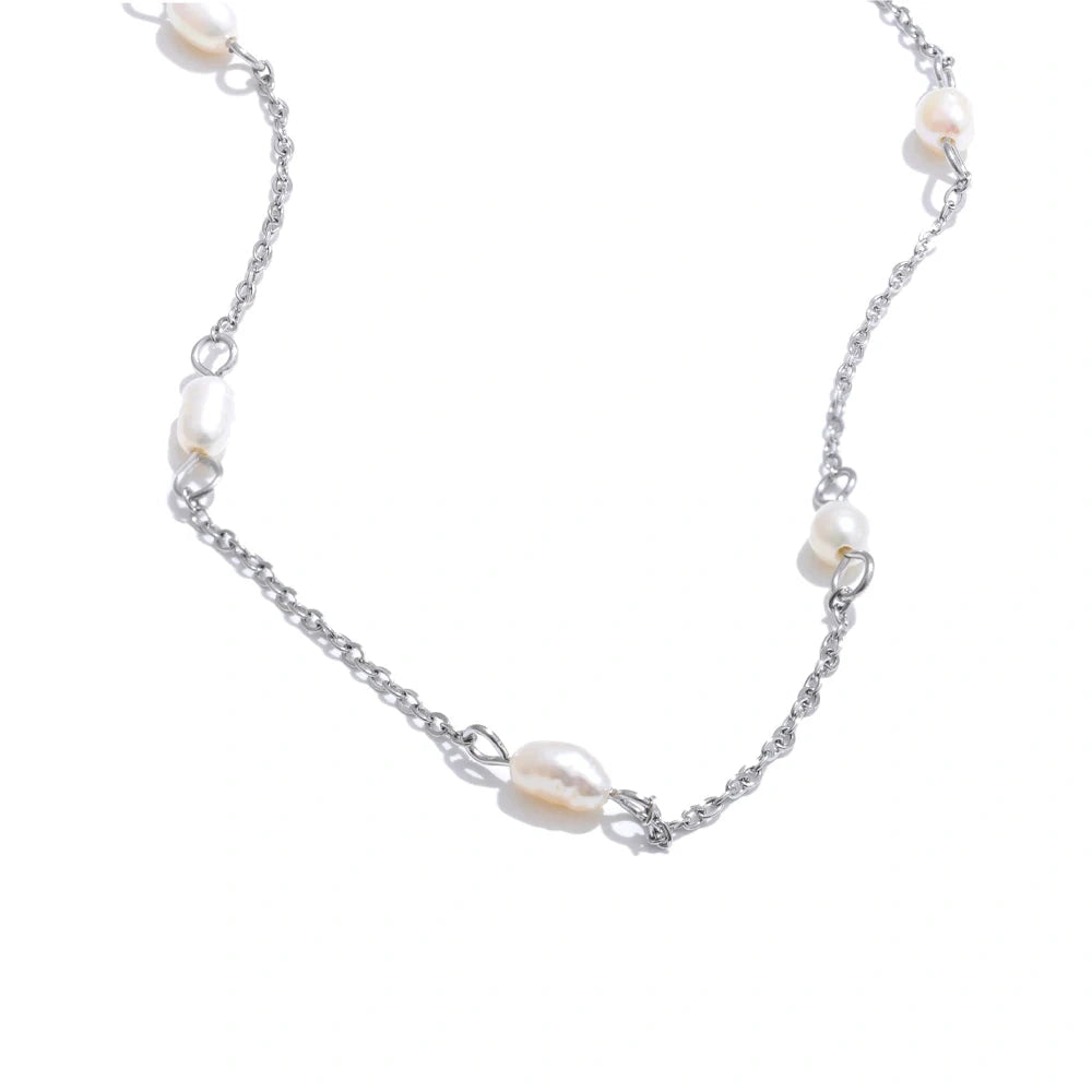 Natural Freshwater Pearl Thin Chain Handmade Necklace Arrivals Stainless Steel Fashion Basic Daily Waterproof Jewelry by PoisedMe
