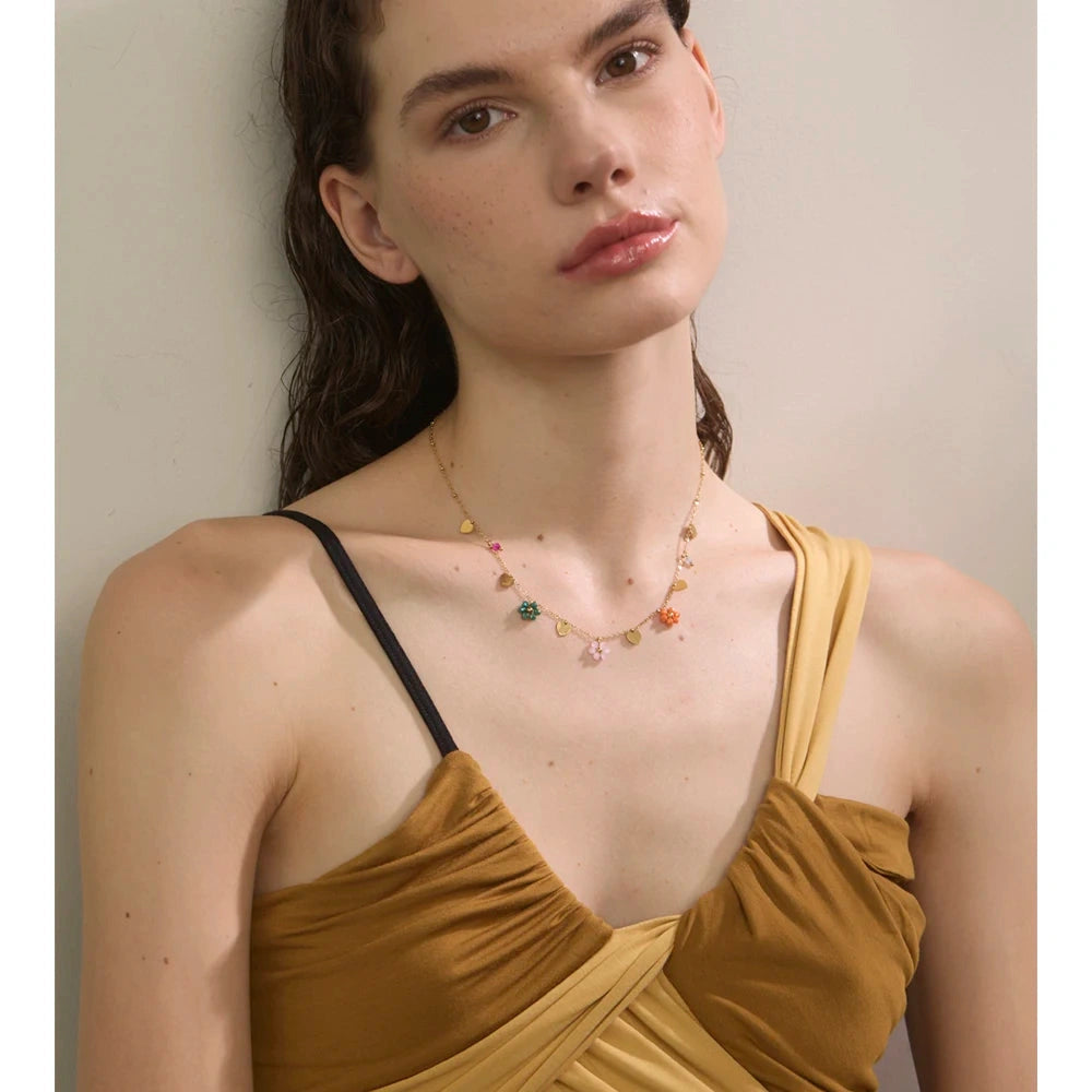 Summer Fashion Crystal Flower Pendant Necklace for Women Stainless Steel Handmade Cute Collar Jewelry 2025 Waterproof by PoisedMe