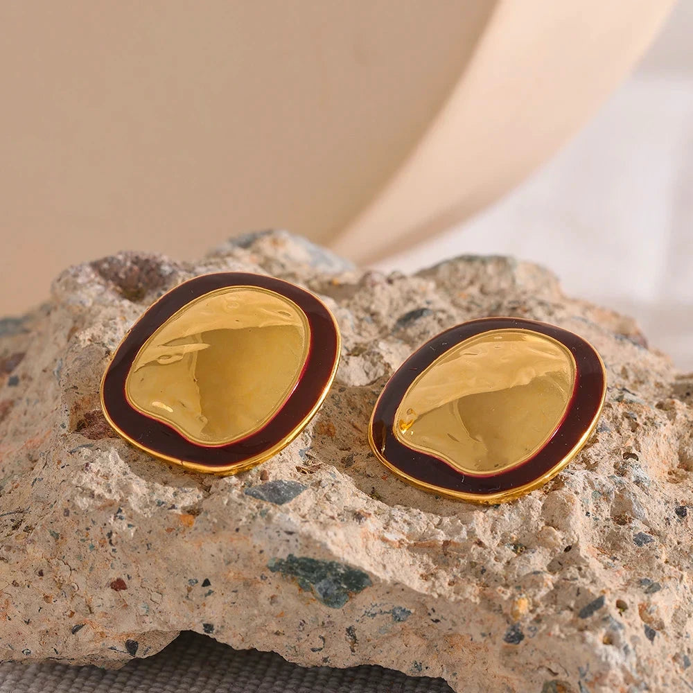 Irregular Punk Metal Minimalist Vintage Enamel Big Stainless Steel Stud Earrings Statement Women Waterproof Trendy Jewelry by PoisedMe