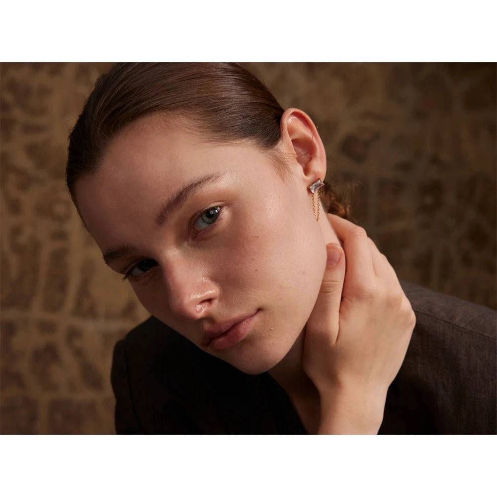 PoisedMe Shiny Cubic Zirconia Stainless Steel Chain Drop Dangle Earrings for Women Chic Daily Trendy Jewelry Wholesale Waterproof -