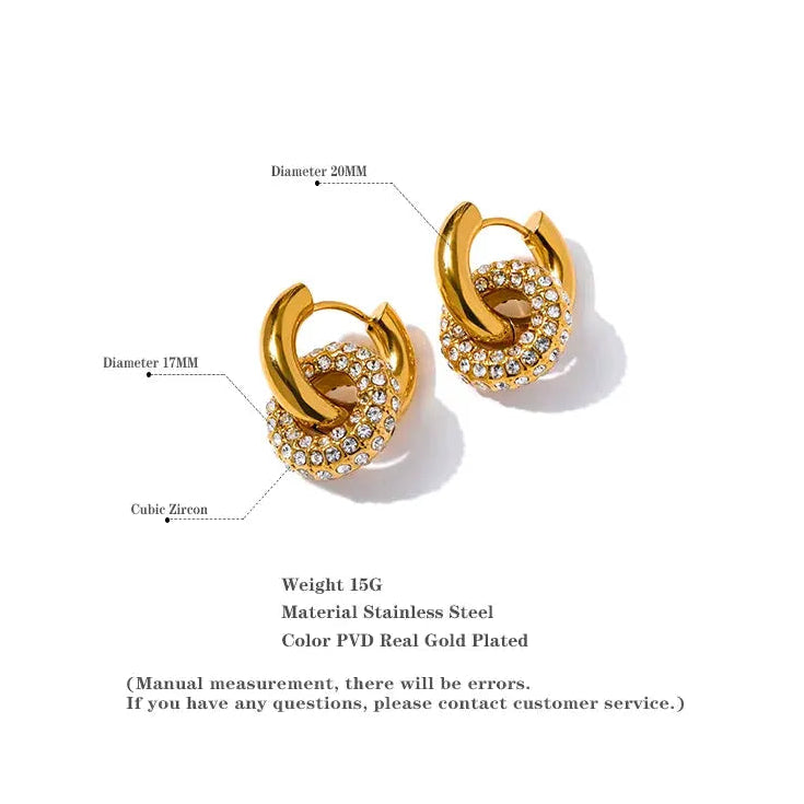 PoisedMe Delicate Shiny Cubic Zirconia Round Stainless Steel 18K Gold Color Huggie Hoop Earrings High Quality Charm Jewelry Gift -