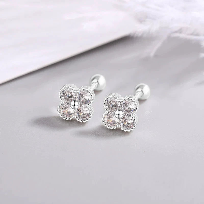 925 Sterling Silver Four Round Zircon Small Stud Earrings For Women by PoisedMe