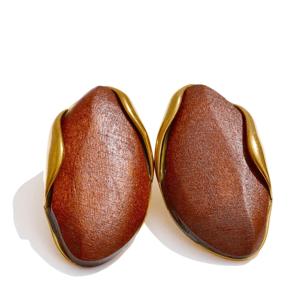 Hot Style Stainless Steel Wood Trendy Geometric Stud Earrings Ring Set 18K Golden Plated Popular Fashion 2025 Jewelry Gift by PoisedMe