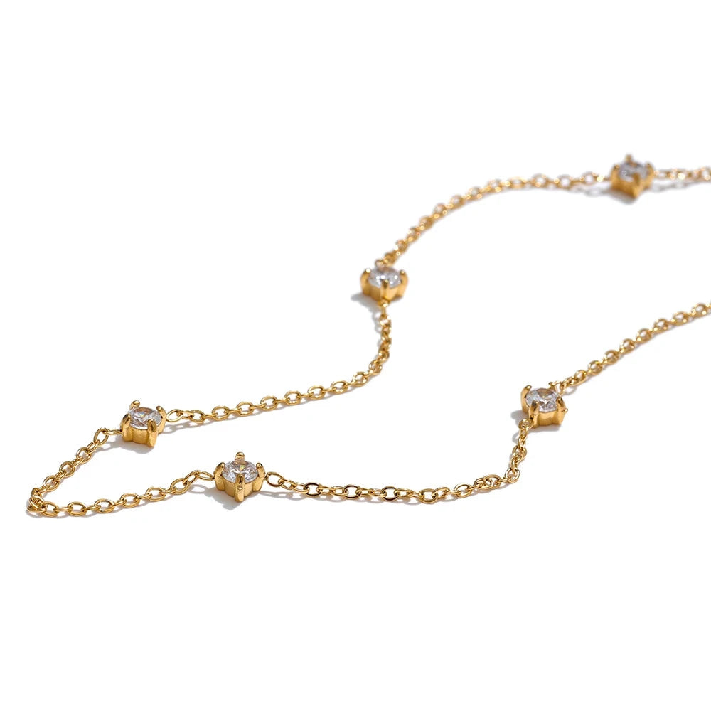 Stainless Steel Cubic Zirconia Necklace Anklet Bracelet Rust Proof Attractive Classic Bling Chic Thin Chain Jewelry by PoisedMe