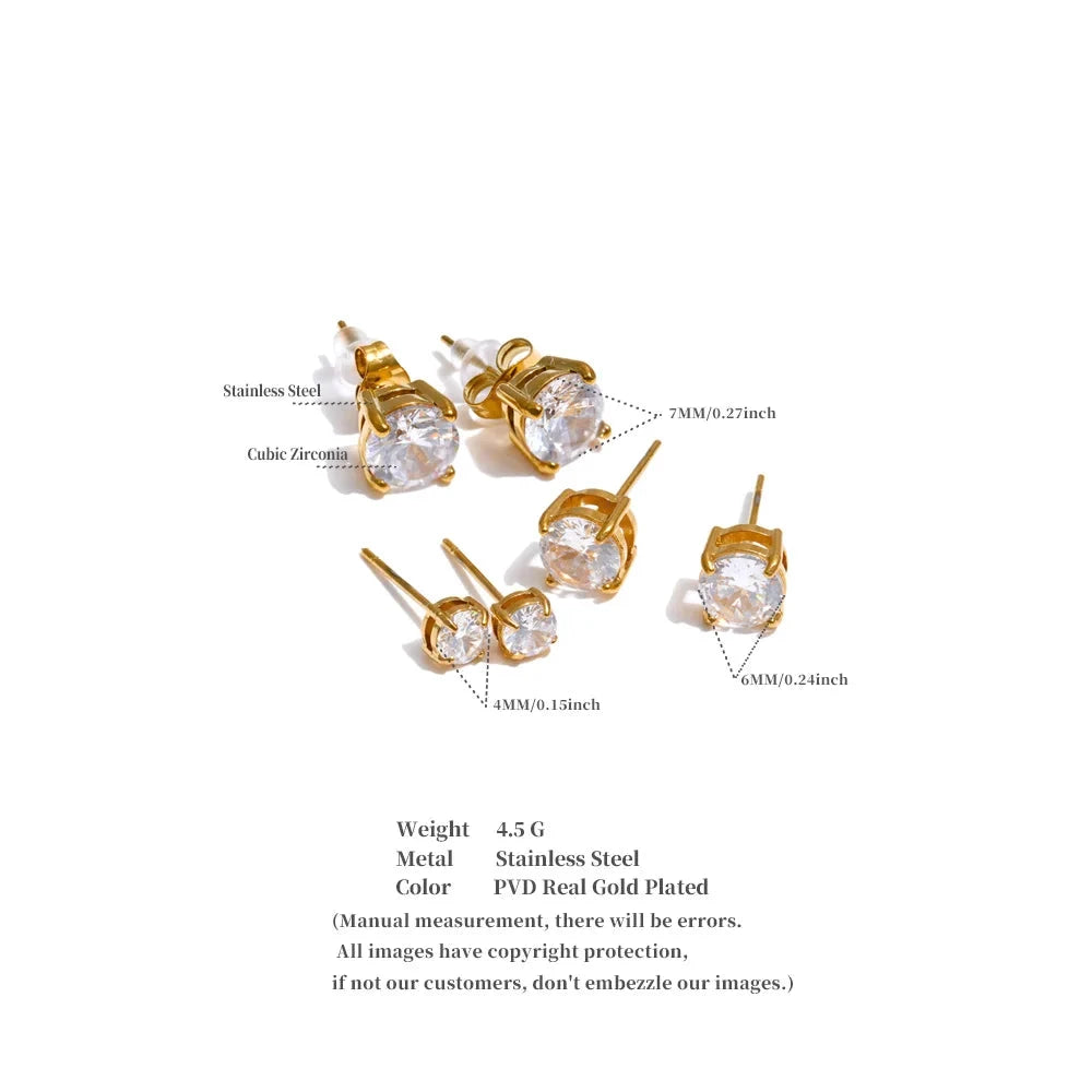 1 Set Cubic Zirconia Stud Earring Set – Premium Stainless Steel Round Cut Earrings in Gold &amp; Silver by PoisedMe
