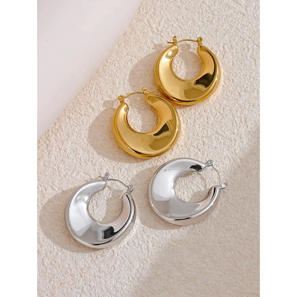 High Quality Minimalist Sleek Stainless Steel Metal Round Hollow Hoop Earrings for Women Water Resistant Jewelry by PoisedMe