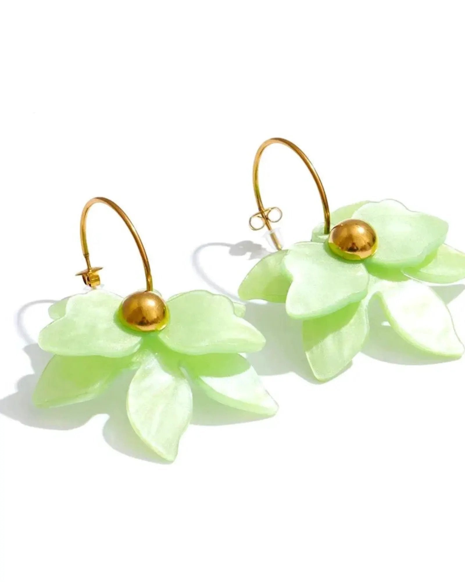 Multicolor Acrylic Flower Petal Drop 18k PVD Plated Stainless Steel Earrings Hooks by Poised Me Jewelry Studio