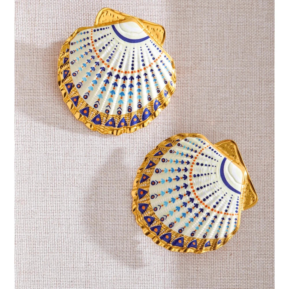 Ocean Style Stainless Steel Enamel Y2K Metal Shell Big Stud Earrings for Women Summer Statement Jewelry 2026 PVD Plated by PoisedMe