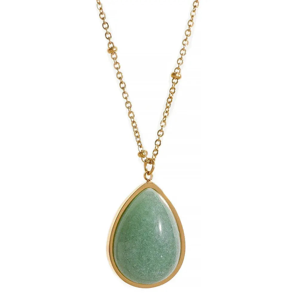 PoisedMe Water Drop Amethyst Green Aventurine Natural Stone Necklace Stainless Steel Fashion Charm Pendant Jewelry Tarnish Free -