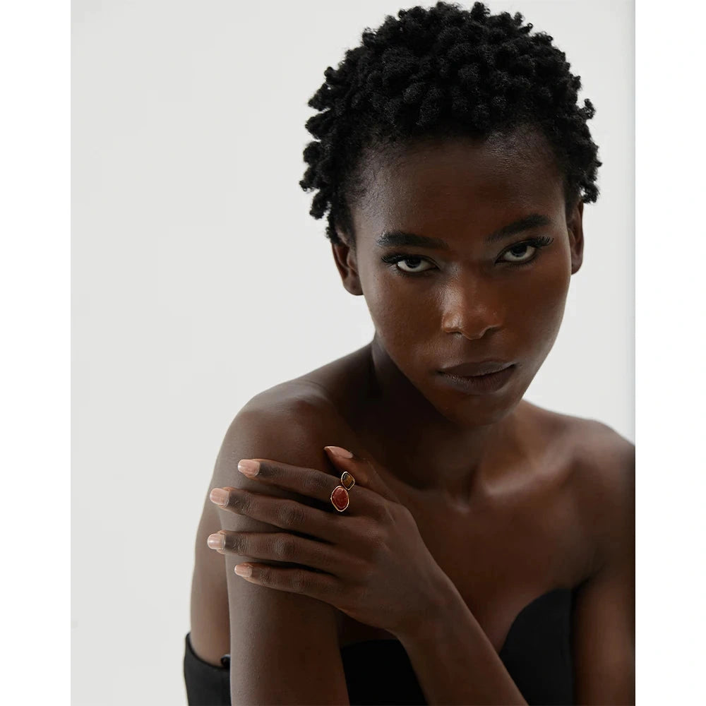 Vintage Natural Stone Geometric PVD Gold Plated Stainless Steel Boho Ring Charm WaterProof Women Finger Jewelry кольцо by PoisedMe