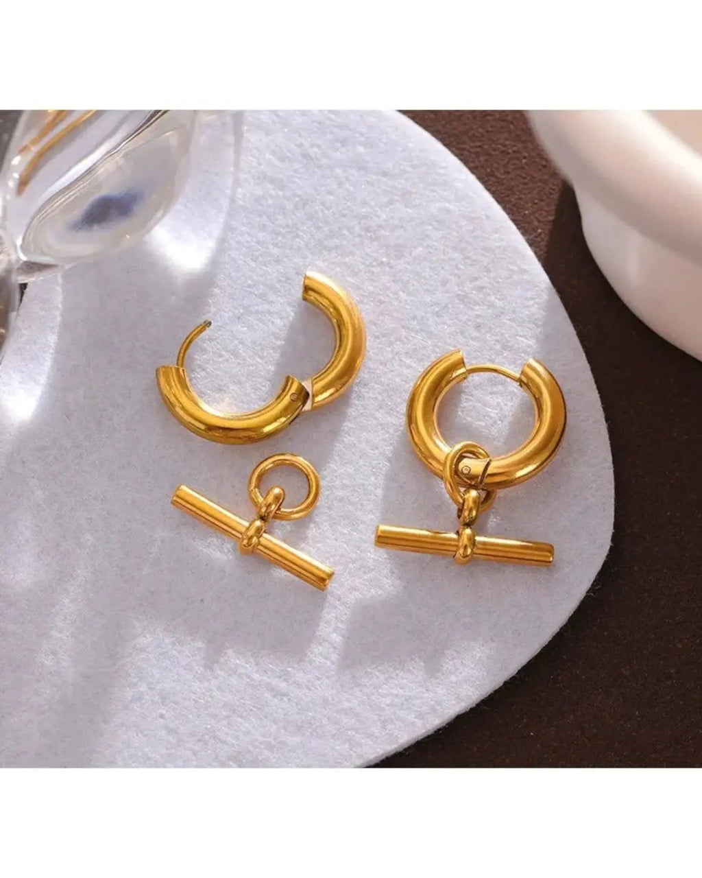 Gold Huggie Style Geometric Hoop 18K Gold PVD Plated Stainless Steel Earrings For Women by Poised Me Jewelry Studio