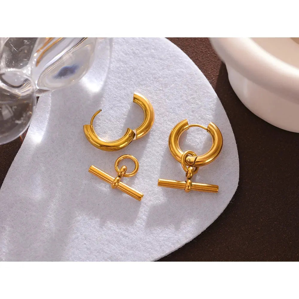 PoisedMe Stainless Steel Unusual Earrings Statement Metal Golden Geometric Huggie Earrings Trendy Jewelry for Women Office Gfit -