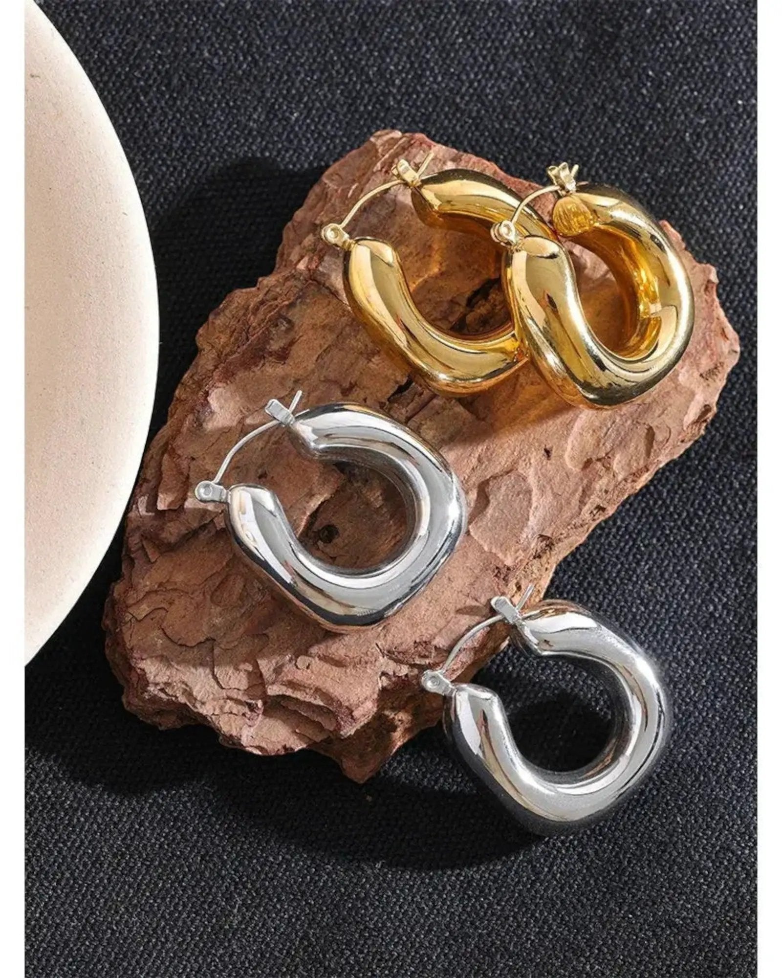 Round Geometric Chunky Hoop Earrings For Women Waterproof 18K Gold PVD Plated Stainless Steel by Poised Me Jewelry Studio