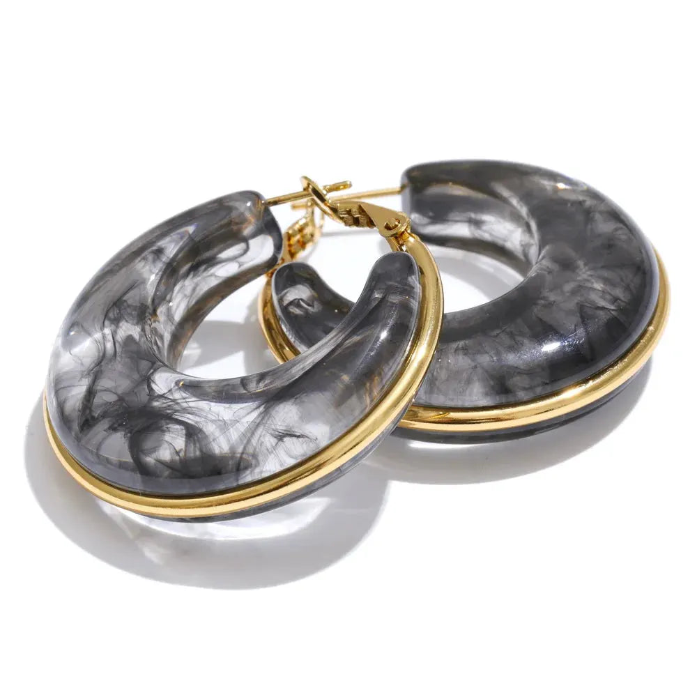PoisedMe White Green Black Pink Brown Acetate Acrylic Chunky Hoop Earrings Daily Stainless Steel Trending Ear Jewelry Accessories -