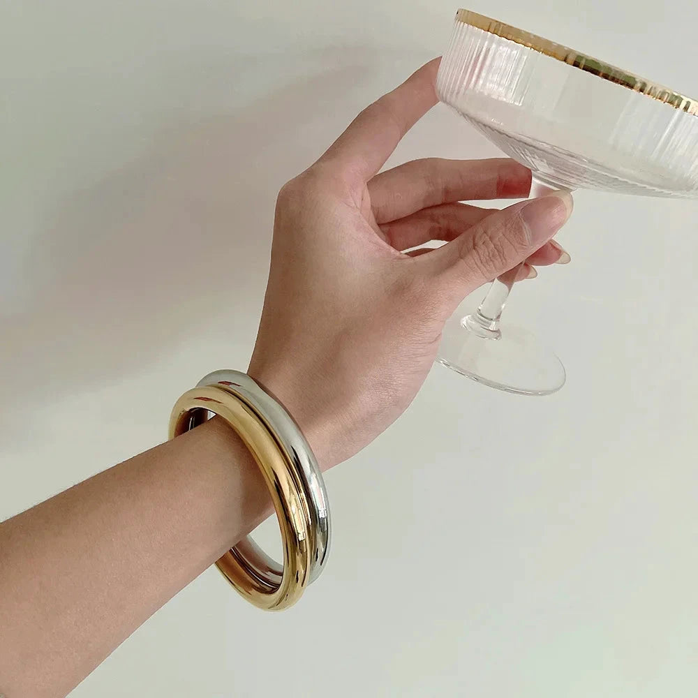 Gold Stainless Steel 65mm Polished Textured Big Bracelet Bangle by PoisedMe