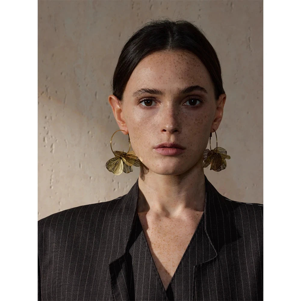 Floral Statement Hoop Earrings – Large 3D Petal Design | Waterproof Gold &amp; Silver Stainless Steel Jewelry for Women by PoisedMe