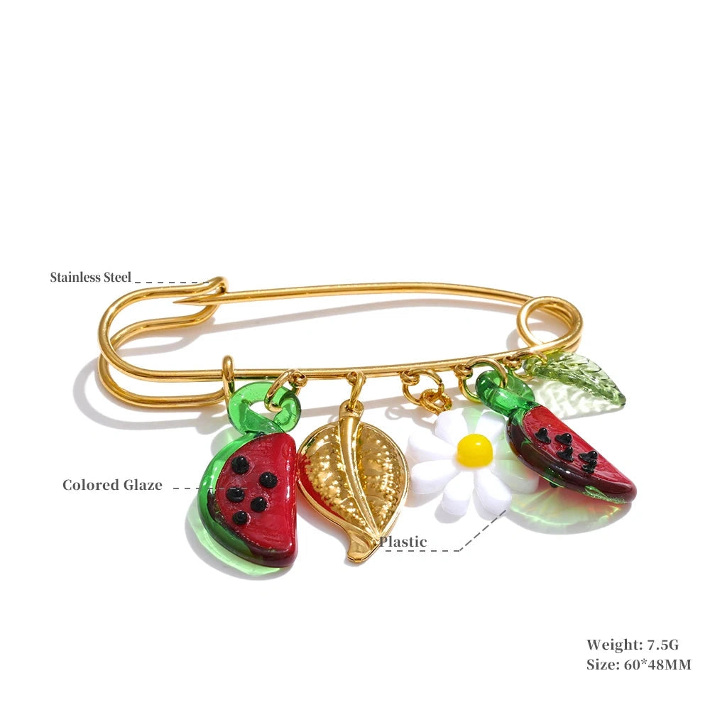 1Pcs Fashion Plastic Strawberry Fruit Heart Flower Shell Drop Charm Clasp Pin 18K Golden Plated Stainless Steel Jewelry by PoisedMe