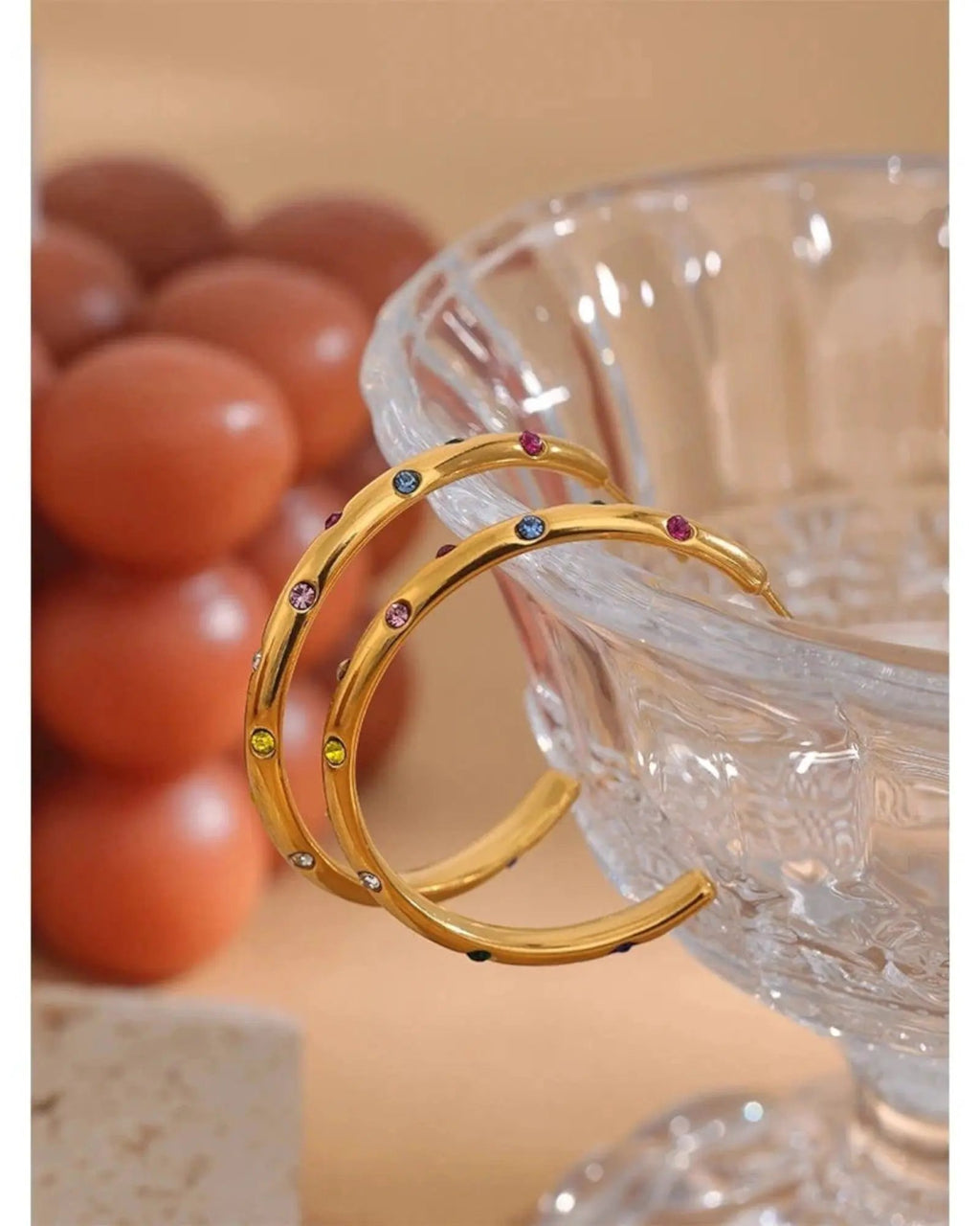 Circle Hoop Earrings Cubic Zirconia 18k Gold Plated Stainless Steel by Poised Me Jewelry Studio