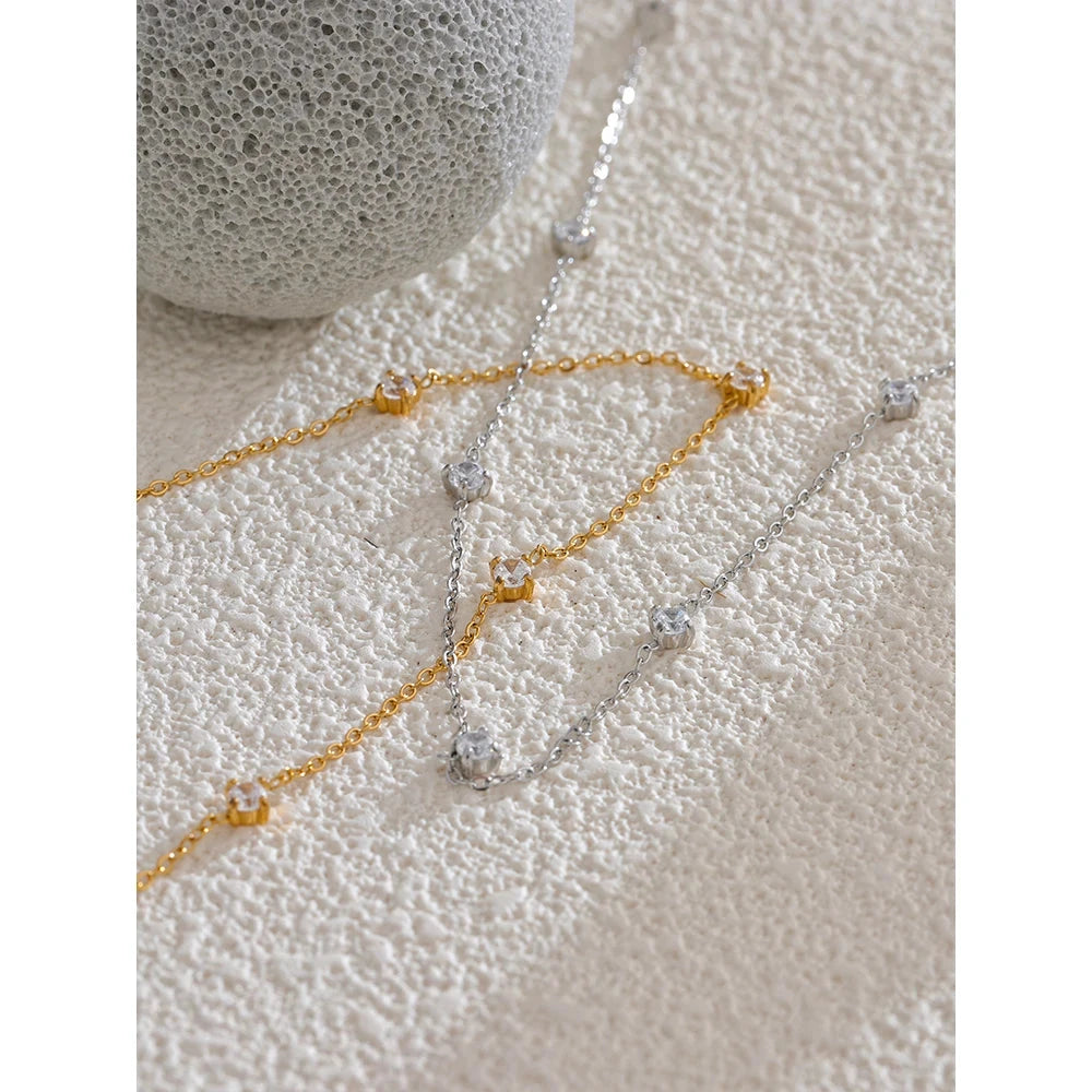 Stainless Steel Cubic Zirconia Necklace Anklet Bracelet Rust Proof Attractive Classic Bling Chic Thin Chain Jewelry by PoisedMe