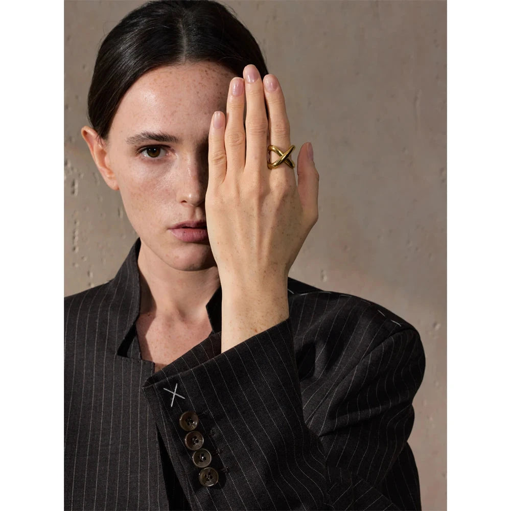 X-Shape Statement Ring – Handmade Polished Stainless Steel | Waterproof Geometric Finger Jewelry for Women by PoisedMe