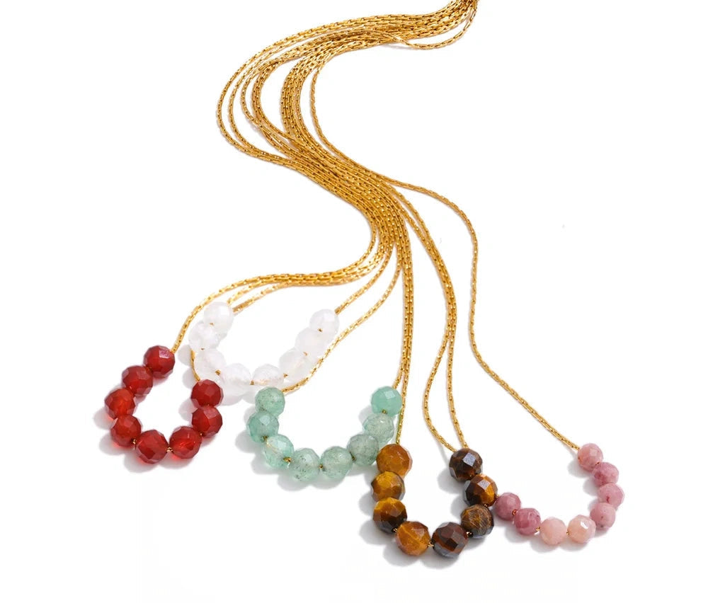 Natural Aventurine Agate Tiger Stone Beads Chain Drop Necklace High Quality Fashion Collar Jewelry Gala Gift Wholesale by PoisedMe