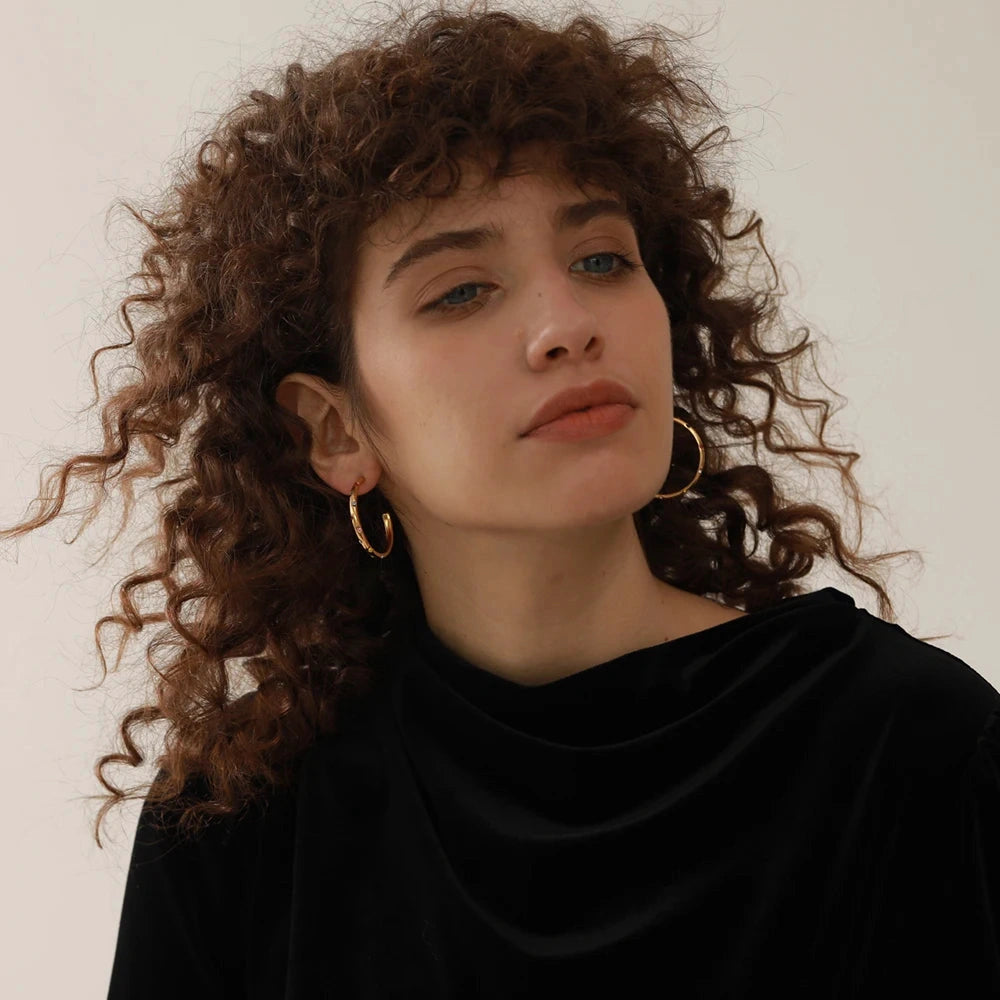 Stainless Steel Round Circle Big Hoop Earrings Delicate Cubic Zirconia Fashion PVD-18k-Plated Geometric Golden Earrings by PoisedMe