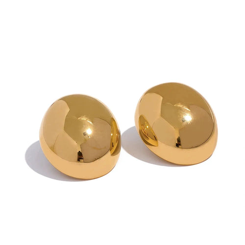 Big Oval Geometric Stainless Steel Gold Color 18k Plated Waterproof Fashion Charm Stud Earrings Large Ear Jewelry Women by PoisedMe