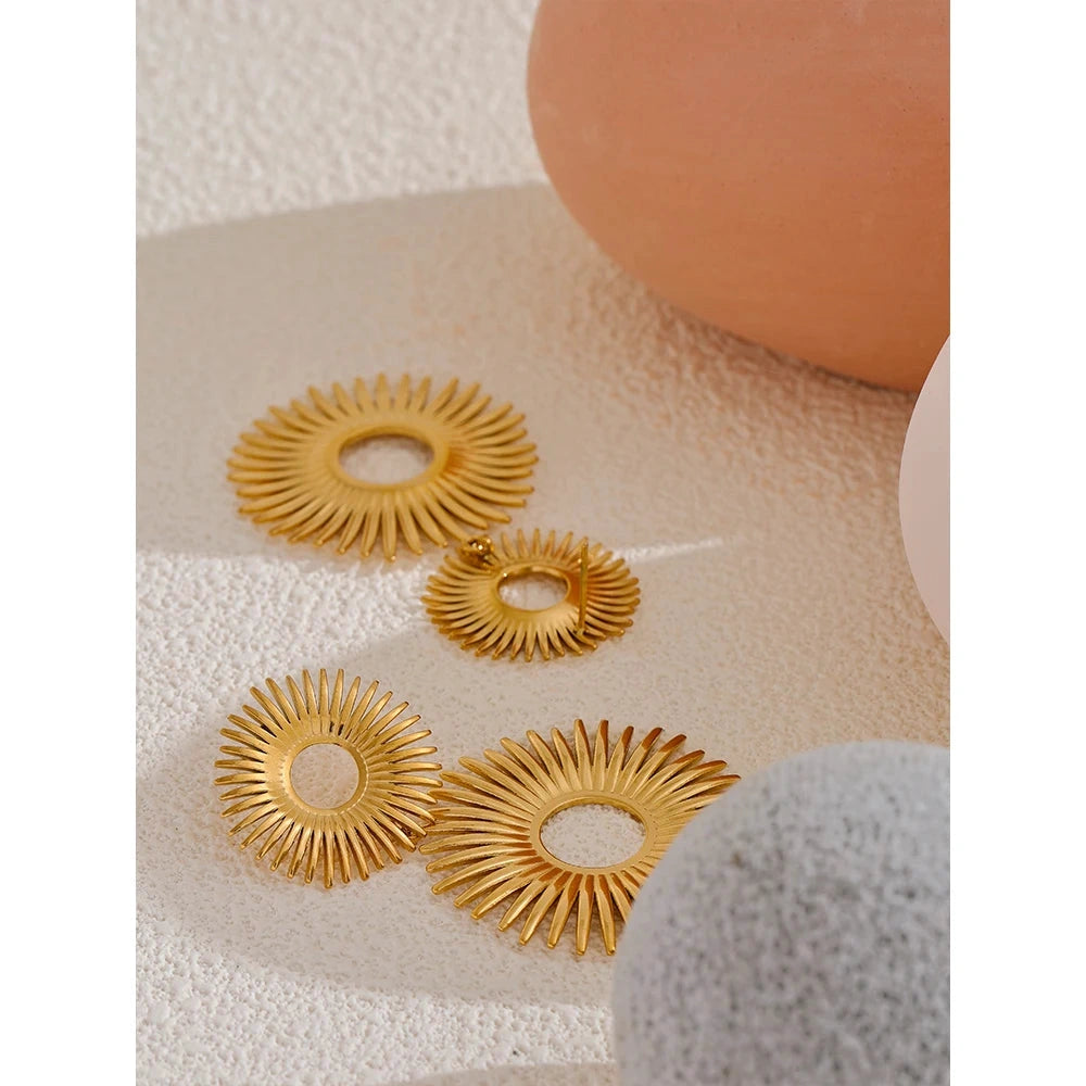 Statement Stainless Steel Sun Flower Drop Waterproof Earrings Rust Proof Metal Gold Color Fashion Personality Jewelry by PoisedMe
