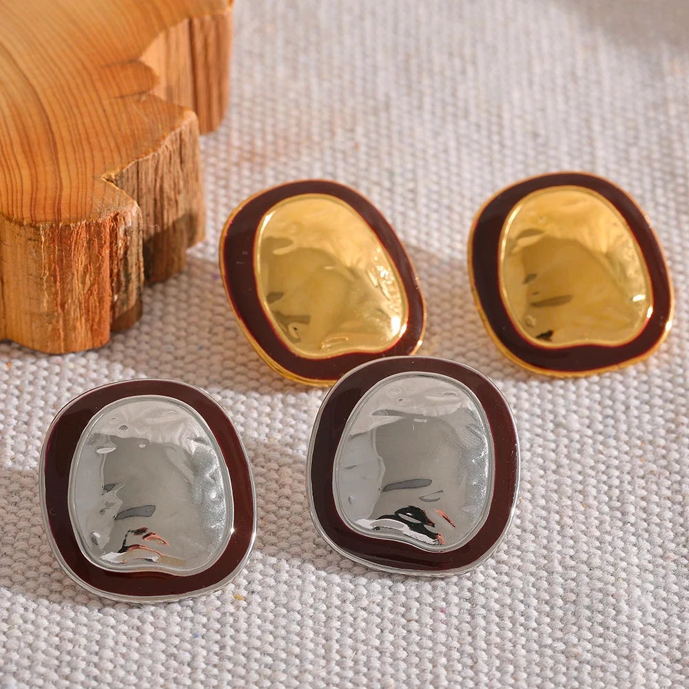 Irregular Punk Metal Minimalist Vintage Enamel Big Stainless Steel Stud Earrings Statement Women Waterproof Trendy Jewelry by PoisedMe