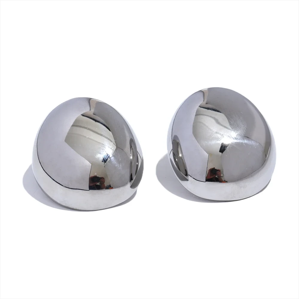 Irregular Round Smooth Stainless Steel Metal Trendy Stud Earrings Rust Proof Texture Simple Statement Daily Jewelry Office by PoisedMe
