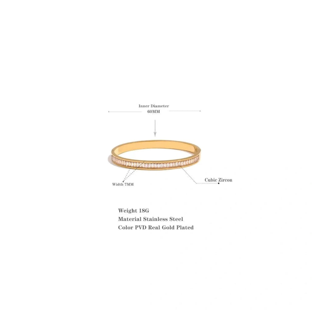 PoisedMe Emerald Green Cubic Zirconia Bangle Bracelet For Women 18K Gold Plated Steel - Bracelets