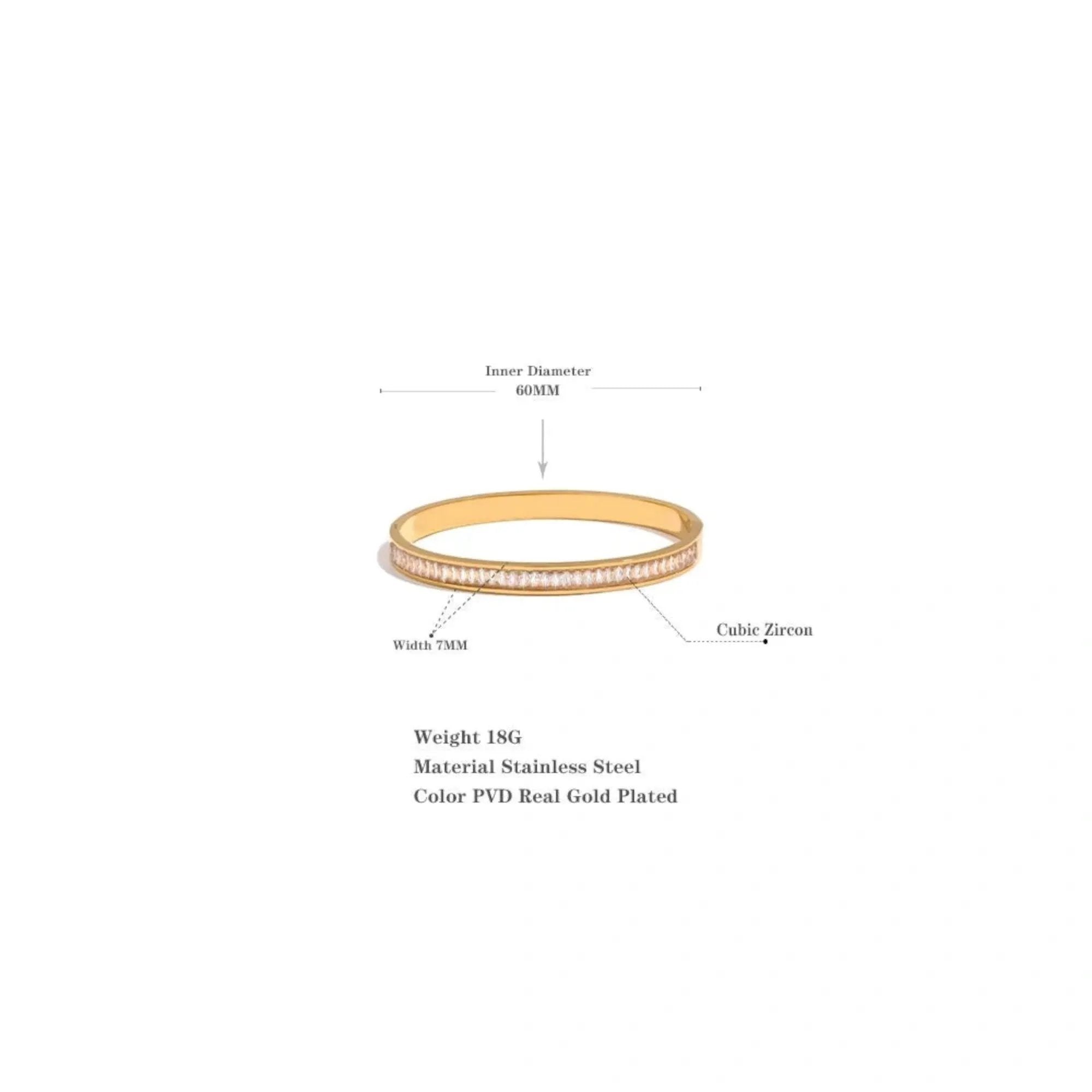 PoisedMe Emerald Green Cubic Zirconia Bangle Bracelet For Women 18K Gold Plated Steel - Bracelets