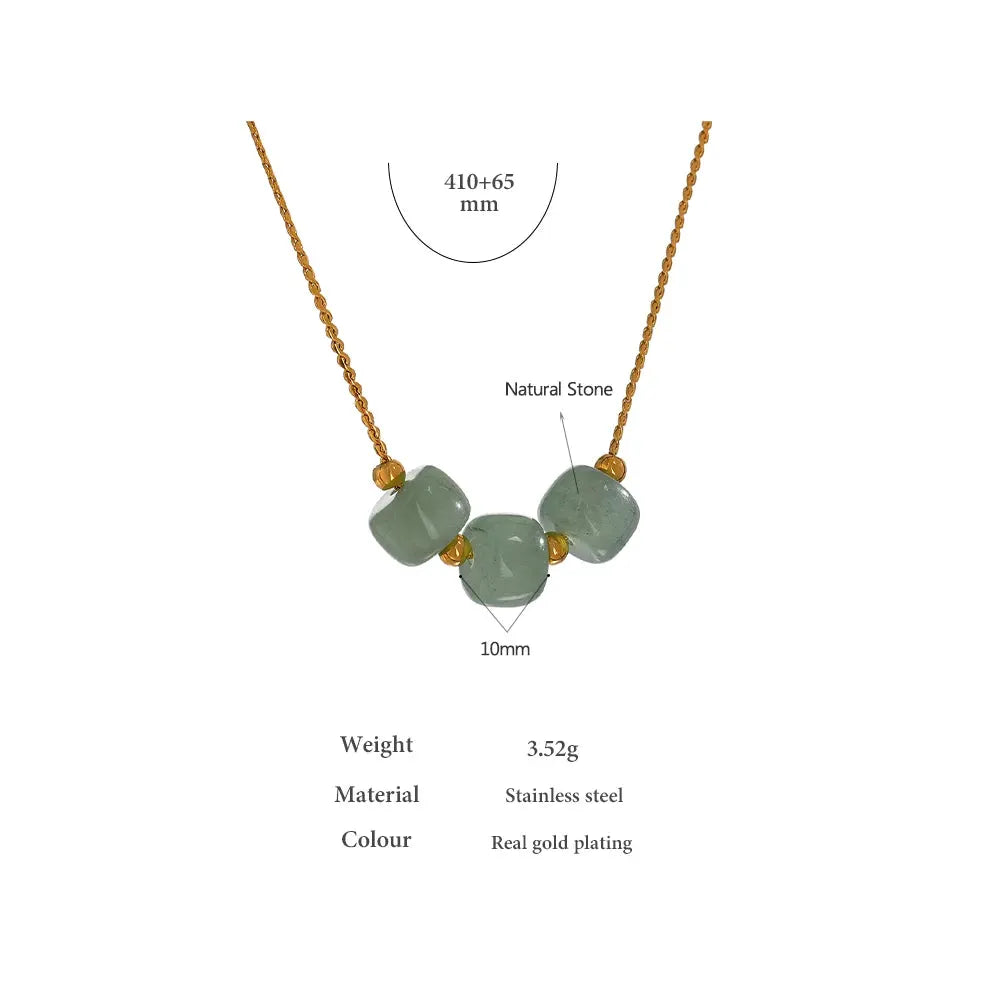 PoisedMe Stainless Steel Green Aventurine Pendant Necklace Stylish 18 K Plated Metal Collar Necklace бежутерия женская колье Gift -