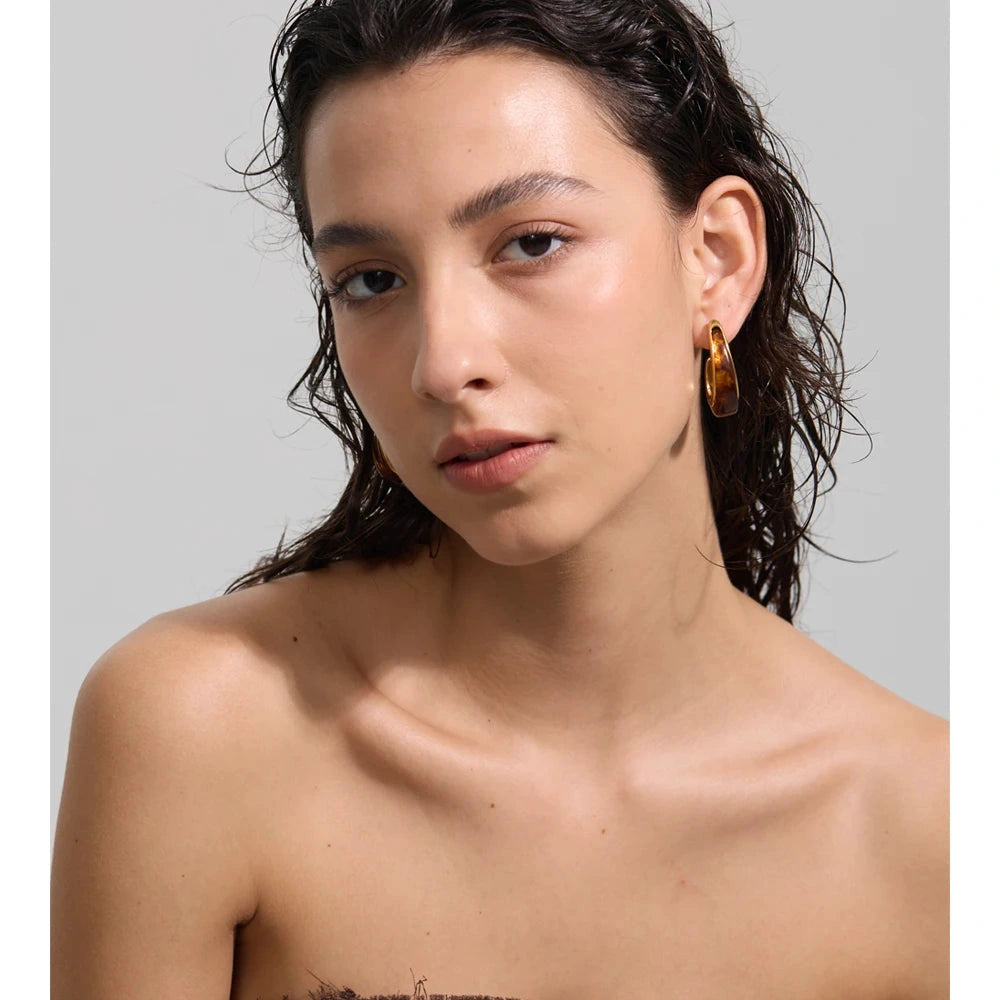 Red Black Resin Acrylic Geometric Gold Colors Earrings Stainless Steel Trendy Fashion Trendy Jewelry Gift by PoisedMe