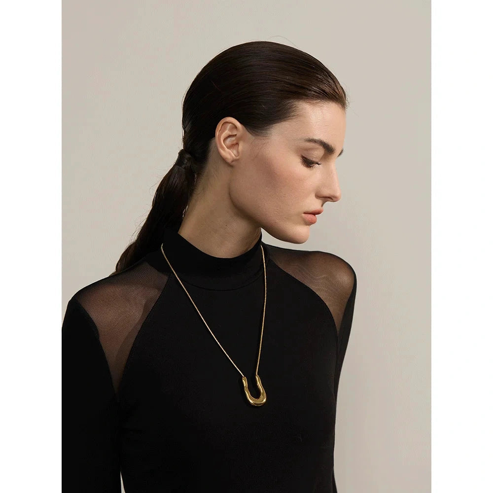 PoisedMe Yhpup 316L Stainless Steel U-Shape Metal Necklace Pendant 18K PVD Plated Fashion Statement Collar Neck Jewelry Waterproof New -