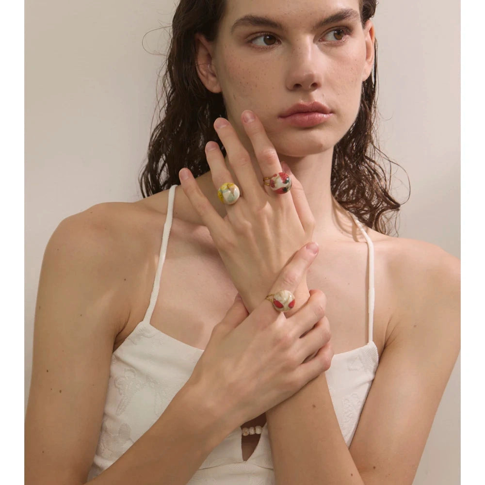 Candy Enamel Round Strawberry Pineapple Cherry Open Ring Adjustable Stainless Steel Exquisite Fashion Jewelry by PoisedMe