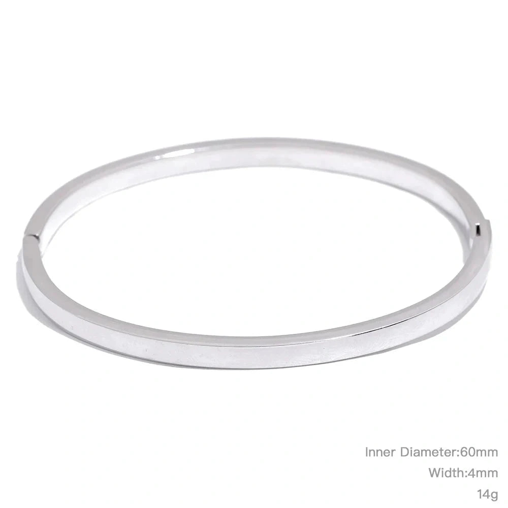 60mm Waterproof 316L Stainless Steel Round Smooth Bracelet Bangle Women Minimalist 18k Gold Color Texture Charm Jewelry by PoisedMe