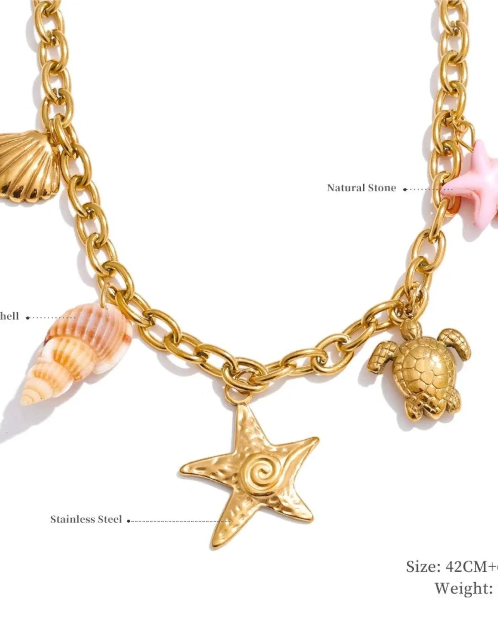 Sun Ocean Charm Pendant Necklace Gold Plated Stainless Steel Waterproof by Poised Me Jewelry Studio