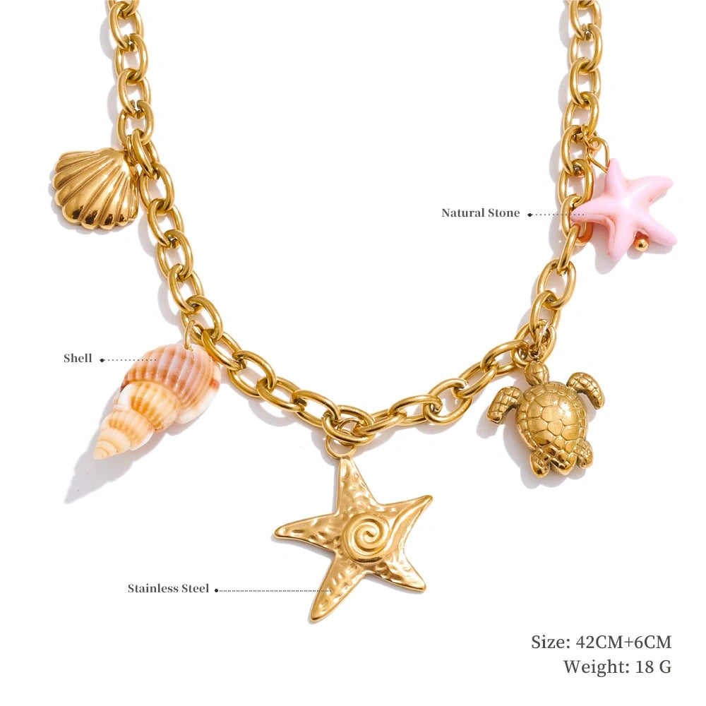 Poised Me Jewelry Studio Trendy Sun Ocean Charm Pendant Handmade Jewelry Golden Waterproof PVD Plated Stainless Steel Summer Jewelry