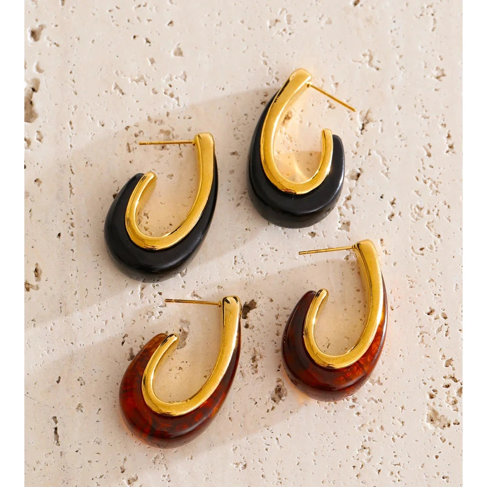 Red Black Resin Acrylic Geometric Gold Colors Earrings Stainless Steel Trendy Fashion Trendy Jewelry Gift by PoisedMe