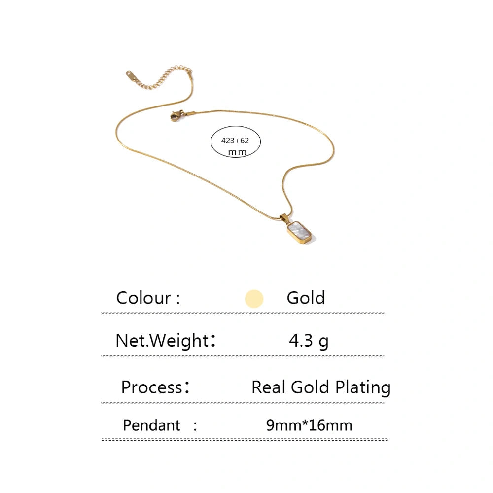 Double-Sided Black White Enamel Natural Shell Pendant Necklace for Women Stainless Steel Metal Choker Temperament Gift by PoisedMe