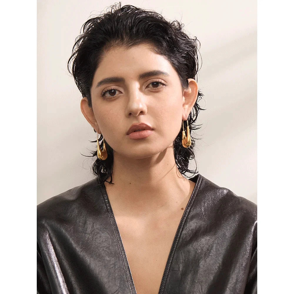 Stainless Steel Geometric Hoop Earrings 18K PVD Plated Texture Jewelry For Women by PoisedMe