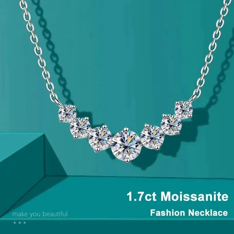 Moissanite Necklace for Women Wedding Fine Jewelry with Certificates 925 Sterling Silver Plated 18K White Gold Necklace by PoisedMe