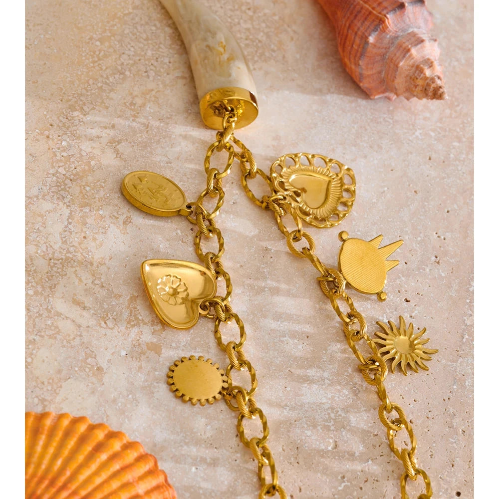 “Solara” Gold Charm Necklace – 18K Plated Statement Pendant Chain by PoisedMe