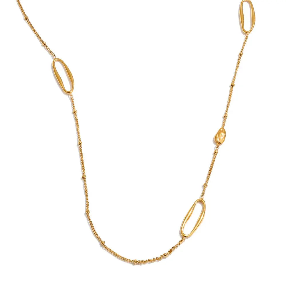 PoisedMe 88cm Stainless Steel Oval Sweater Chain Long Necklace for Women 18K Golden PVD Plated Distinctive Fashion Jewelry Gift -