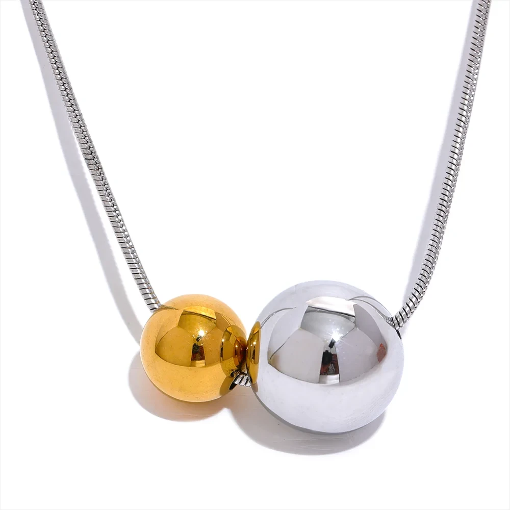 Round Ball Beads Pendant Necklace – 18K Gold &amp; Silver Stainless Steel | Waterproof Modern Minimalist Jewelry for Women by PoisedMe