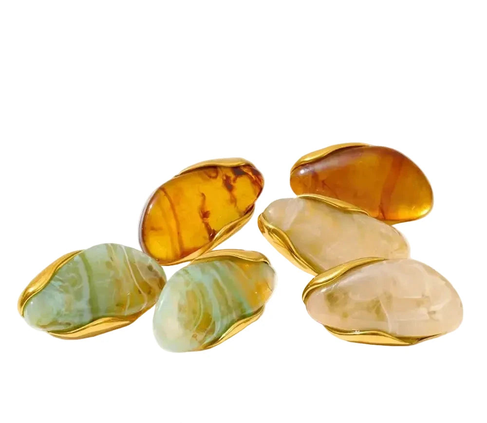 Resin Geometric Stud Earrings For Women 18K Gold Plated Stainless Steel by PoisedMe