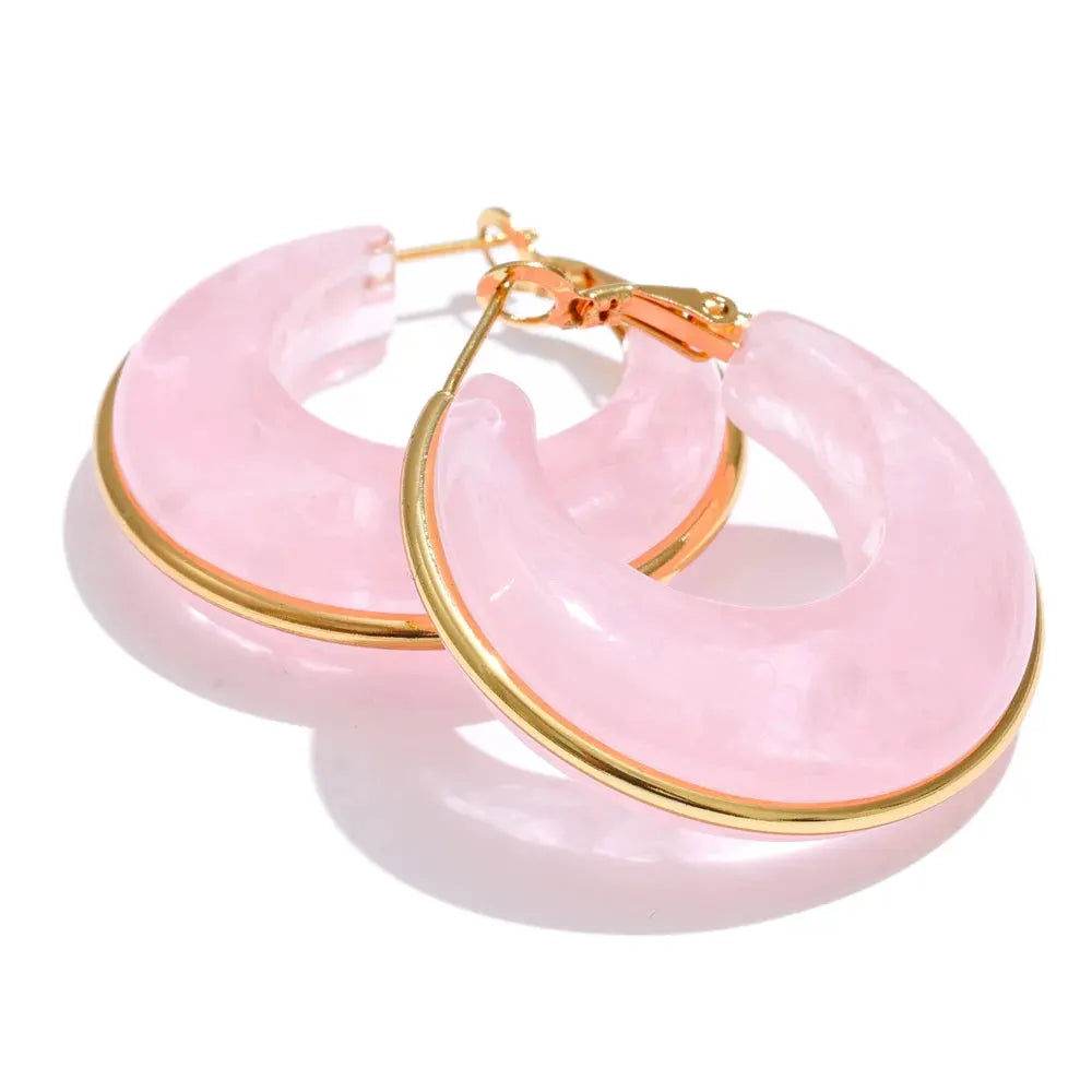 PoisedMe White Green Black Pink Brown Acetate Acrylic Chunky Hoop Earrings Daily Stainless Steel Trending Ear Jewelry Accessories -