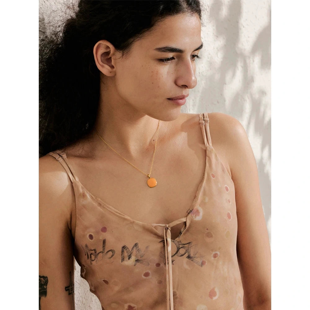 Candy Color Sweet Square Pendant Necklace Stainless Steel Gold Color PVD Plated Basic Fashion Jewelry for Women for Girl by PoisedMe